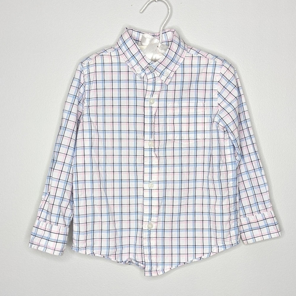 Janie and Jack pink white blue button up shirt 2t